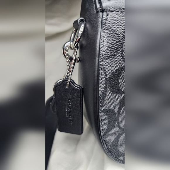NEW Coach Georgie Saddle Bag In Colorblock Signature Canvas With Rivets Black - Picture 9 of 10